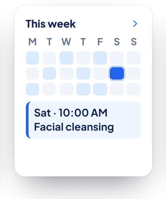 Weekly calendar with the new appointment on Saturday at 10:00 AM.