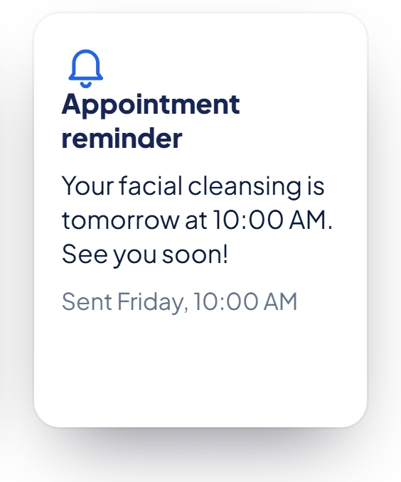 Reminder notification sent 24 hours before the appointment.
