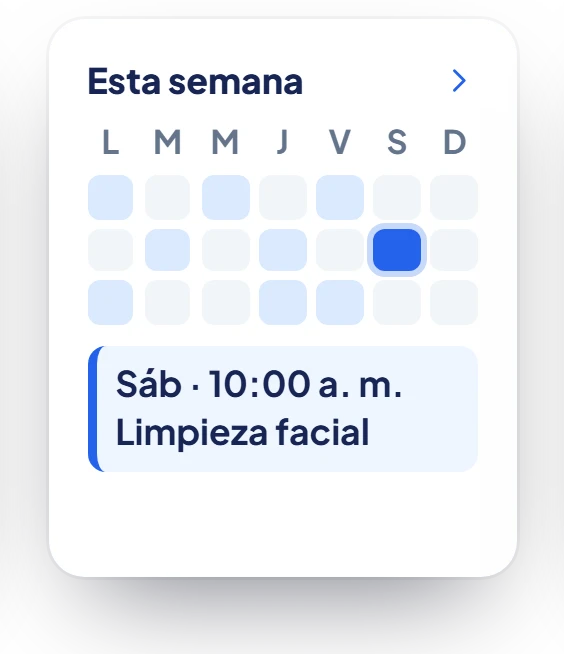 Calendario semanal con la nueva cita el sábado a las 10:00 a. m.